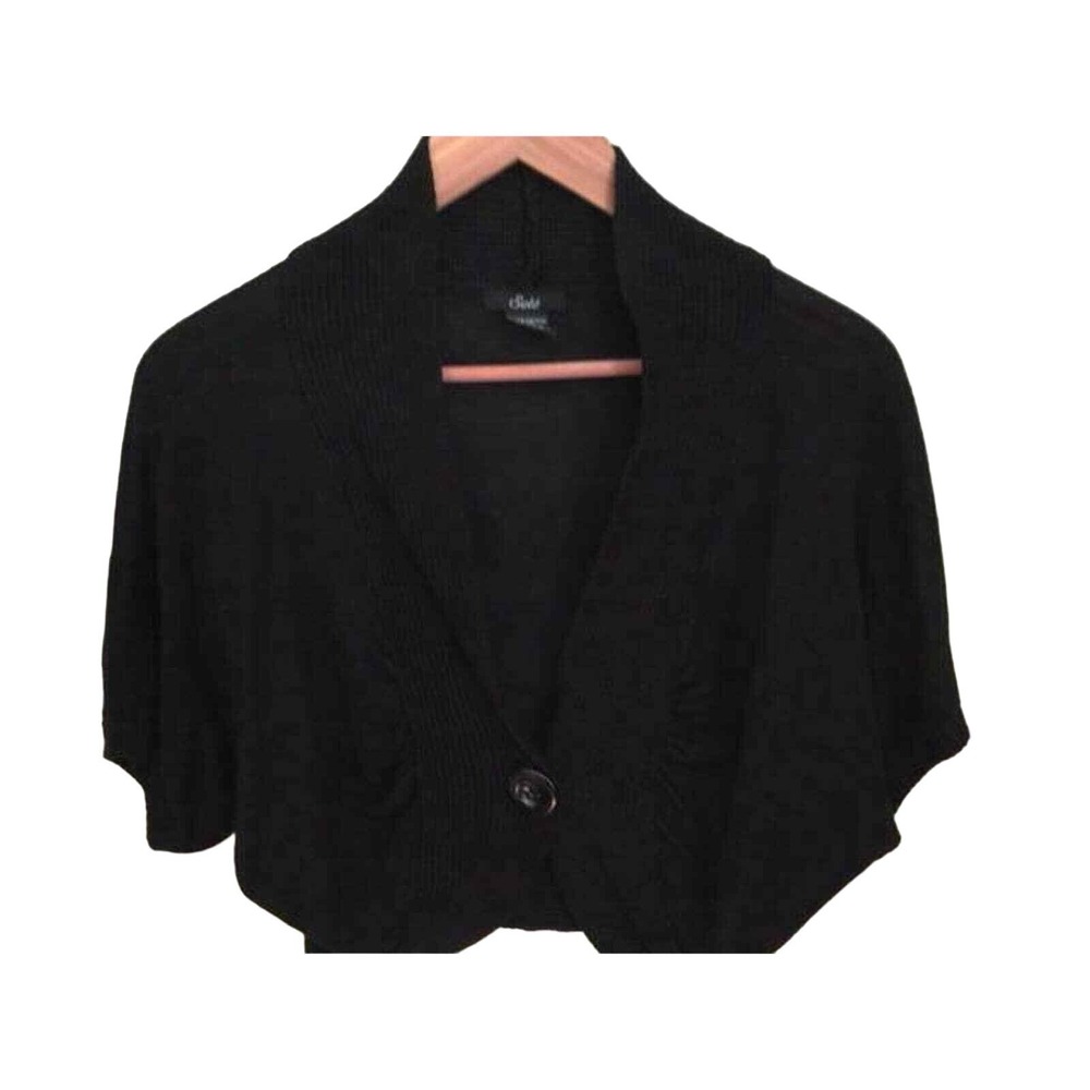 Selé Black Rayon Short Sleeve Cropped Bolero Shrug‎ Single Button Cardigan M